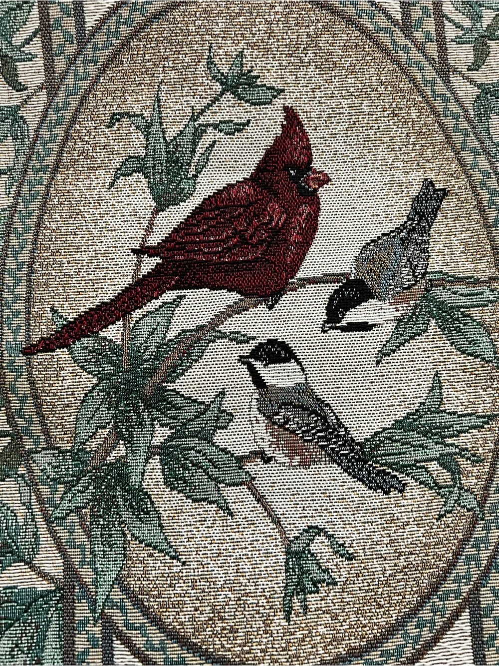 Red Cardinal and Chickadee Tapestry Table Runner 13” x 72”